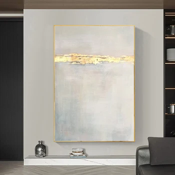 Модерна, Абстрактна стенни живопис от златно фолио, живопис с маслени бои върху платно, картини за вашия домашен офис ръчно изработени, по-голямата картина за украса на салон за поръчка