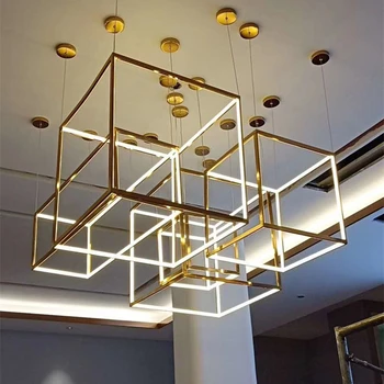 Модерна геометрична полилей артистичен дизайн квадратен постмодернистский светлина луксозен интериор за дневната минимализъм в лоби полилей