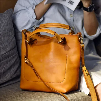 Модерна дамска чанта от естествена кожа, ежедневни, проста, реколта, благородна, от естествена телешка кожа, луксозна дамска чанта-тоут през рамо