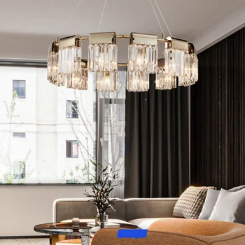 Модерна луксозна кристален полилей за всекидневната, окачена лампа със златен черен блясък, окачена лампа