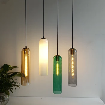 Модерна подвесная лампа от зелено стъкло, бели висящи лампи в скандинавски стил, подвесная креативна полилей за всекидневната, нощно шкафче в помещението