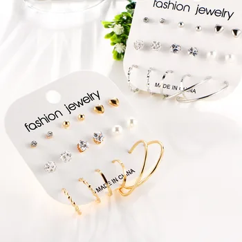 Модерни обеци-карамфил с кристали във формата на сърце за жени, корейски цирконий, перли, злато, сребро цвят, метални обеци-халки, женски тенденция вечерни украса