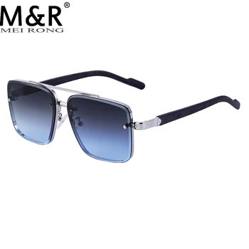 Модни прости мъжки квадратни слънчеви очила в ретро рамки с имитация на дърво за шофиране на открито Gafas UV400