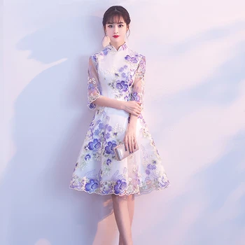 Модно източното вечерна рокля Чонсам за сватбеното парти в китайски стил, дамско елегантно Ципао, секси мини-халат за баня в ретро стил, Vestido S-3XL