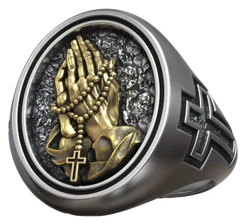 Молитвени ръце, св. св. броеница, християнската и католическата печат, паралакс пръстен на религиозното изкуство, пръстен от масивно сребро проба 925