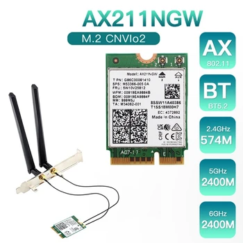 Мрежова карта Печатна платка Мрежова Карта AX211NGW + Двойна Антена Wifi 6E M. 2 Key E Cnvio2 2,4 Ghz/5 Ghz 802.11 Ac Bluetooth 5,2 Адаптер