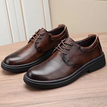 Мъжка луксозна марка обувки, есен-зима, мъжки обувки от естествена кожа в британския ретро-стил, висококачествена универсална модельная обувки, ботуши