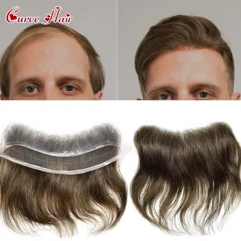 Мъжка перука с френско деколте отпред, перука с френско деколте отпред за мъже, система за подмяна на човешки косъм, изкуствена кожа, перуки за мъже, избелени