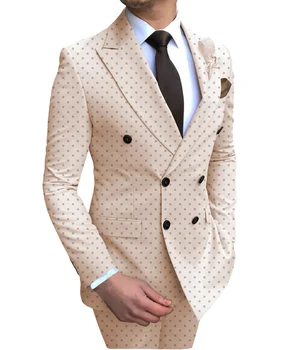 Мъжки бизнес костюм на точки, 2 броя, Двубортный, Обикновена Засаждане, Смокинги за Бала С Изрезки на Лацканах, За Сватба/купоните (Сако + Панталон)