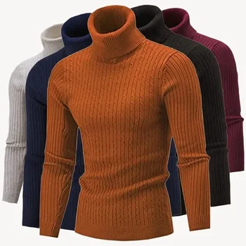Мъжки ежедневни пуловер с висока воротом, пуловер с дълъг ръкав, възли пуловери с високо воротом, мъжки жилетки, топ