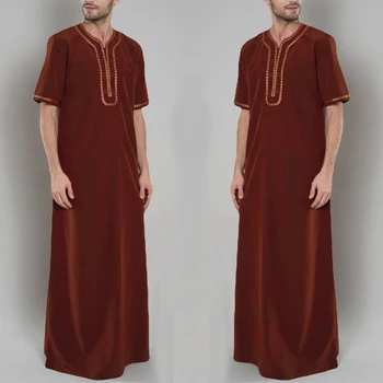 Мъжки ислямска облекло Кафяв мюсюлмански Дубай арабски кафтан, халат за баня, рокли, свободна риза