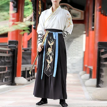Мъжки костюм в стил на древните китайски бойни изкуства Hanfu, рицарски яке, черна пола, нов костюм от епохата на Тан, кооперативната игра, традиционно облекло