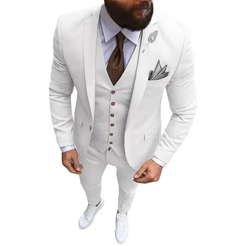 Мъжки Официален Костюм Бизнес Оборудвана Смокинги Най-Добър Мъжки Блейзър За Сватба От 3 Части (Блейзър + Жилетка + Панталони) Костюм Homme