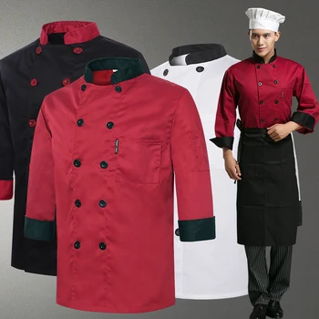 мъжки работни облекла-готвач с дълъг ръкав, дамски работно облекло за ресторант, униформи за инструменти, поварские върховете в 3 цвята