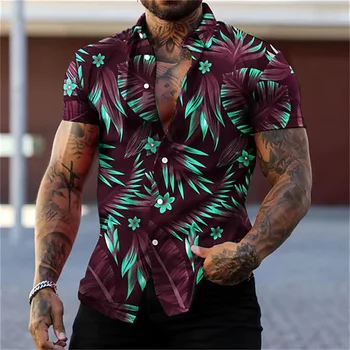 Мъжки хавайски плаж ежедневни ризи с голям 3D принтом в ретро стил, 5xl, модерен топ, однобортный, с къс ръкав, разпродажба, корейски цвете