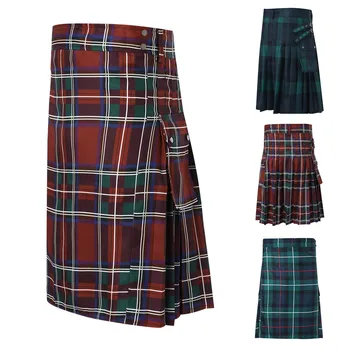 Мъжки шотландската традиционна шотландската клетчатая пола-килт с дължина до коляното, универсална пола-тартан, костюми за cosplay