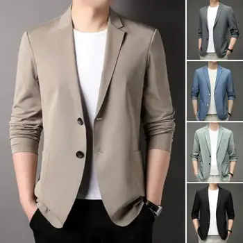 Мъжки яке Slim Fit с гладки ревери, 3/4 ръкави, за пътуване до работа, плюс размери, за бизнес пътуване, мъжко сако, мъжко облекло, елегантни костюми за мъже