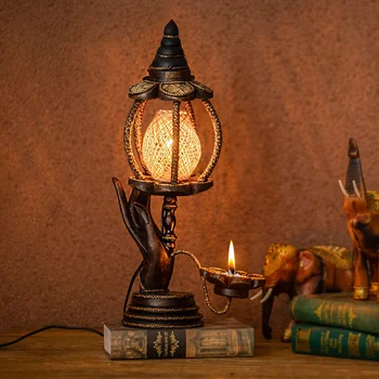 Настолна лампа в стил югоизточна Азия, нощна лампа за спалня от бамбук, реколта креативна настолна лампа, осветление