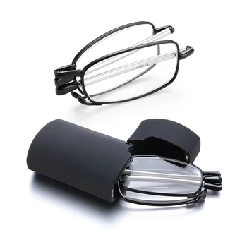 Нов дизайн, модерни мъжки и дамски очила за четене, малки сгъваеми очила, новост, дограма, черни метални очила с преносим оригинална кутия