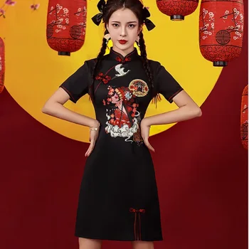 Нов китайски традиционен Чонсам за жени, страхотни костюми за момичета, мини-къса рокля, реколта ориенталски рокли Ципао за сватбени партита