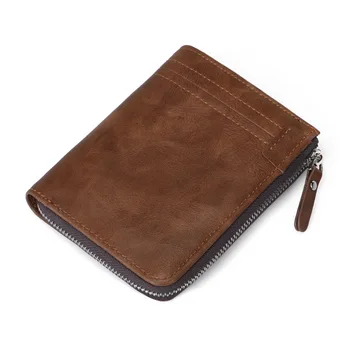 Нов модерен случайни мъжки портфейл от изкуствена мека кожа, RFID-чанта с цип, кратък чантата с няколко карти