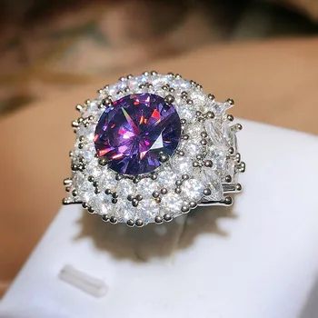 Нов пръстен за жени, лилава орхидея, циркониевое пръстен в ретро стил, блестящ диамант комплект дамски бижута от лилаво основния камък за сватбени партита