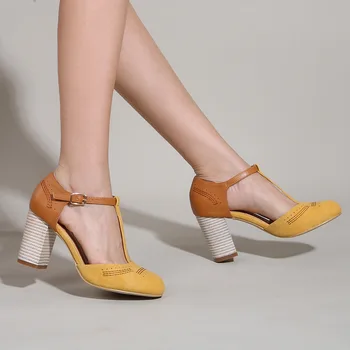 Нов списък, Дамски сандали на много висок ток в Европейския и американския стил, Съответстващи на цвят, С Кръгло бомбе, на дебелите ток, Фабрична Контакт