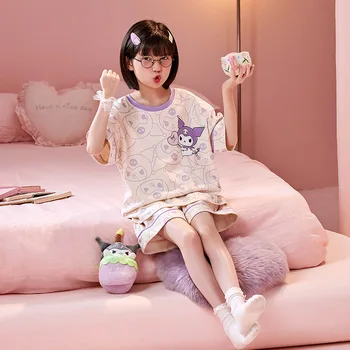Нова детска пижама Sanrio Hello Kitty My Melody Kuromi, аниме, ежедневни дрехи за малките момичета, костюм с къс ръкав, дрехи за почивка, подарък