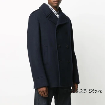 Нова мъжки есенно-зимно яке двубортного намаляване на британския стил, дълга топла вълна сако, палто