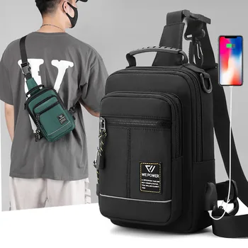 Нова мъжки нагрудная чанта WEPOWER - Мултифункционална чанта на рамото за улицата - спортна мини чанта за зареждане чрез USB