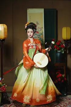 Новата китайска древна дамски дрехи, по-добра рокля на цветя феите на династията Тан Ханфу, елегантен женски костюм Ханфу свободен стил