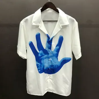 Новата модерна риза с изображение на дланта, ежедневна мъжка риза с къс ръкав, градинска дрехи, лятна Camisa Masculina, контрастная синя риза