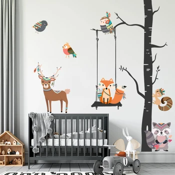 Новият симпатичен тигрови горски разсадници стикер с изображение на горско животно, дърво, подвижни винилови стикери за стените на детската, интериор за детската стая, домашен декор