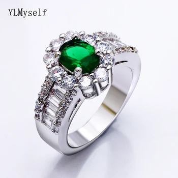 Ново синьо-зелен пръстен, с овални камък, блестящ кристал, модни бижута, дамски пръстени, фини бижута