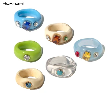 Ново цветно прозрачно акрилно пръстен от стразовой смола Геометрия прости пръстени за жени, момичета, Бижута, подаръци за партита HUANZHI 2020