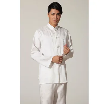Новост, дрехи Dragon У Шу, бяла китайска мъжки сатен форма на У Шу, костюм кунг-фу, тай-чи с дълъг ръкав, дрехи Ropa Hombre