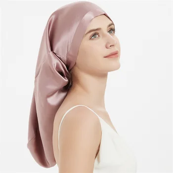 Нощна шапчица от 100% естествена коприна тутового цветове за дълги, така и за къдрава коса, нощна шапчица с регулируема нос за коса за жени