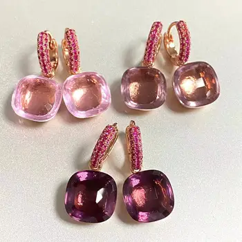 Обеци KAISQJEW 12.6 mm, инкрустация лилаво цирконий, обеци с кристали ярки цветове за жените, висящи обеци, модерен бижута подарък