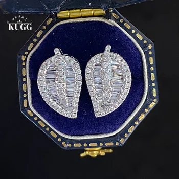 Обеци от бяло злато KUGG 18 Карата с тези естествени диаманти 0,80 карата, обеци-на карамфил, класически дизайн листа, сватбени бижута за жени