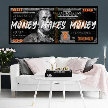 Огромни банкноти Стенно изкуство Платно Парите-това е силата на Снимка на плакат и щампи живопис Мода Творчеството Декорация на дома, в хола