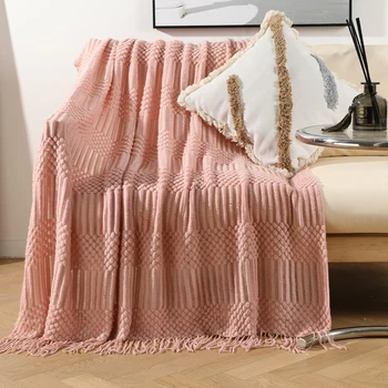 Одеало за диван с пискюл Удобни одеяла за почивка, шал за сън, модерен аксесоар за декорация, хакове 130x220 см