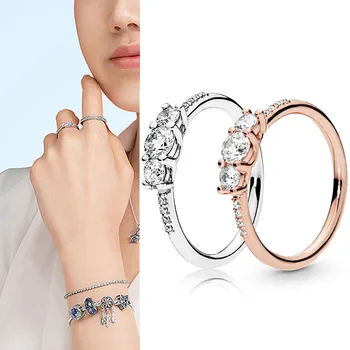 Оригинален пръстен от сребро 925 проба, розово злато, блестящо елегантен пръстен за жени, мода декорация за сватбени партита