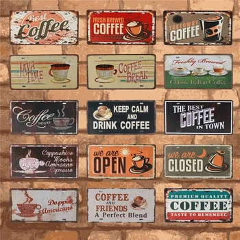 Открит и закрит кафе бар Метална табела на стената художествени стенописи Ретро тенекиен плакат Потертая плоча, Ретро плочи кръчма, кафене 3D декорация на дома