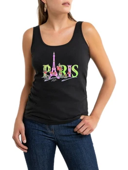 Париж-Айфеловата кула, френска традиция, по улиците на Париж, графична риза, дамска елегантна секси тениска без ръкави, модерни и свежи потници