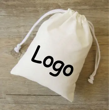 Персонализирано лого с принтом спално бельо, памучни подарък пакети на съвсем малък, торбички за опаковане на бижута, бели опаковки за шоколадови бонбони за сватбеното парти на поръчка