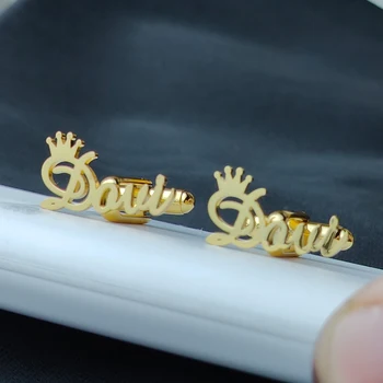 Персонални копчета за ръкавели с писмото име с корона Мъжки бижута Подаръци Индивидуални имена Копчета за Ръкавели Сватбена родословни Младоженеца