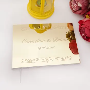 Персонални сватбена подпис книга за Гости потребителско акрилно огледало рожден Ден, годеж запомнящи се подаръци книгата Вечерни сувенири Декор на масата