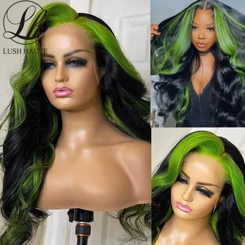Перуки със зелена подсветка, синтетични перуки в ивица от скункс, перуки от естествена волнистостью на дантели, перуки P27, черни смесени перуки за cosplay, омбре, блондинки