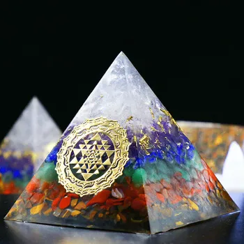 Пирамида от оргонита АУРА-РЕЙКИ, естествен бял кристал, аметист, Сахасрара Чакра, Джеремиэль за подобряване на настроението, пирамида от смола, занаяти