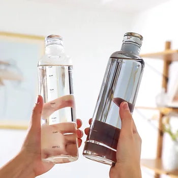 Пластмасова бутилка за вода, с мащаба на времето, запечатани проста бутилка за напитки, спортна чаша за вода на открито, за алпинизъм, пътешествия